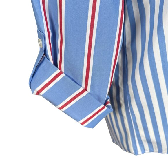Lands' End red white and blue striped long sleeve collared button down shirt XSP - Picture 6 of 11